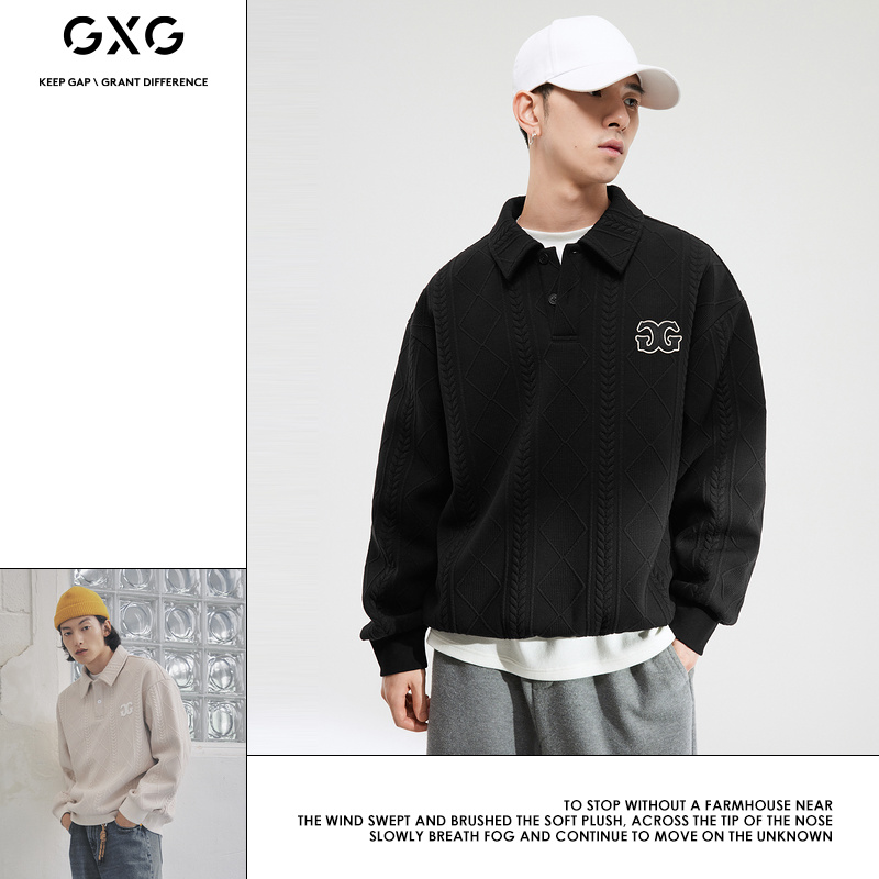gxg男装双色中廓肌理翻领男士面料 GXG卫衣