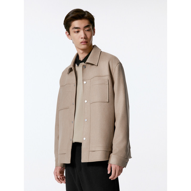 GXG男装 通勤时尚翻领行政仿麂皮口袋夹克外套男 25年冬季热销