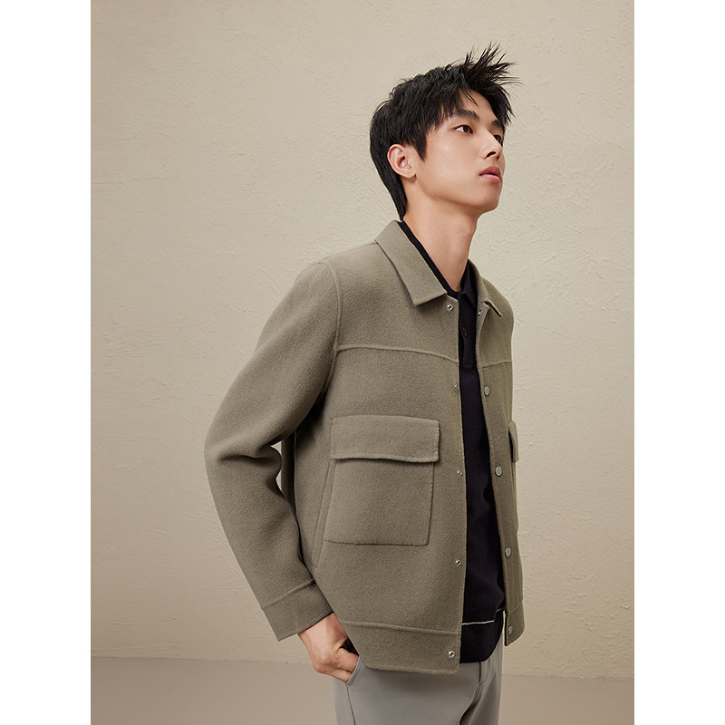 GXG男装 全羊毛卡其舒适轻盈通勤短呢大衣 2025冬季热销