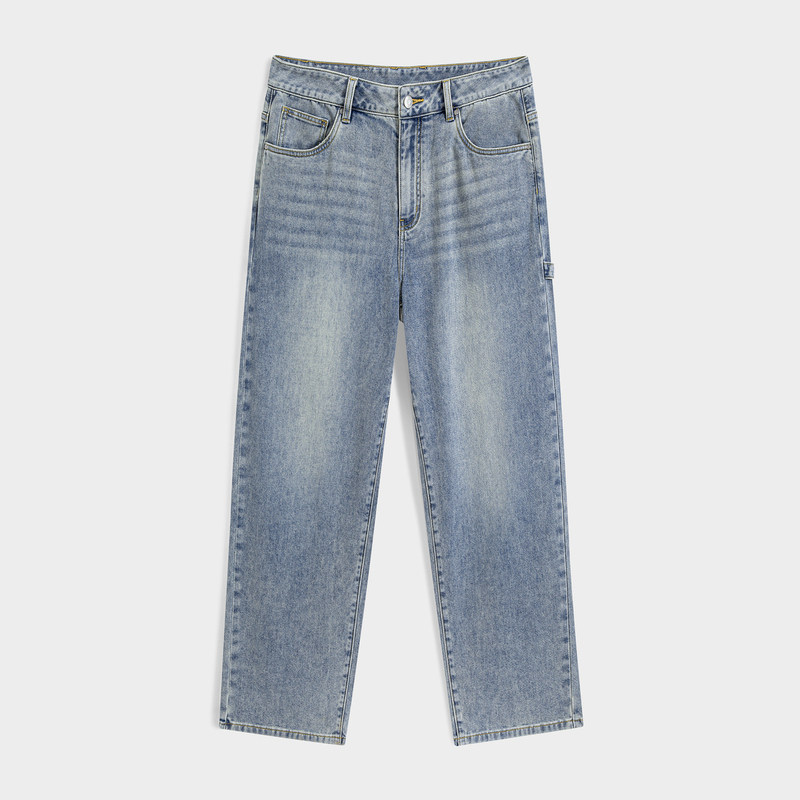 GXG男装 重磅复古水洗牛仔裤直筒怀旧风男士通勤裤子夏季热销