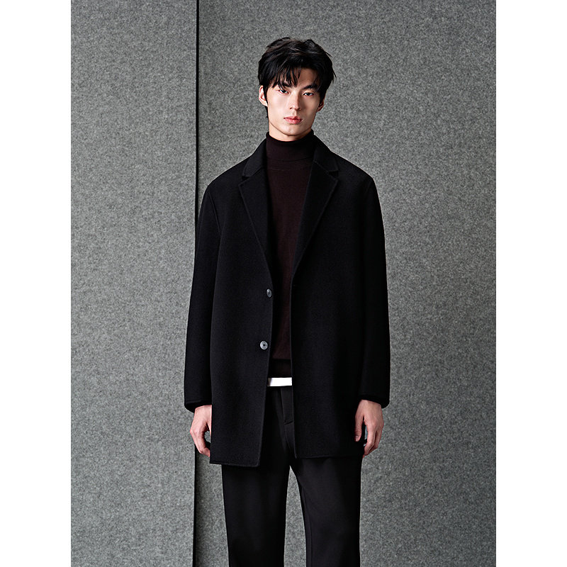 GXG男装  经典羊毛混纺含羽绒绣花商务通勤中长款大衣 冬季热销