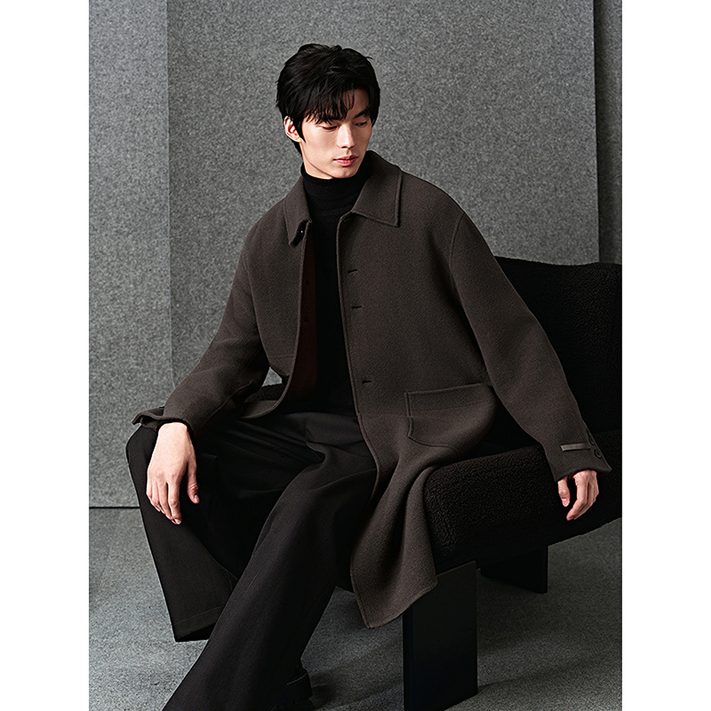 [仅退换货]GXG男装 经典巴尔马肯棕色通勤长款大衣外套 冬季热销