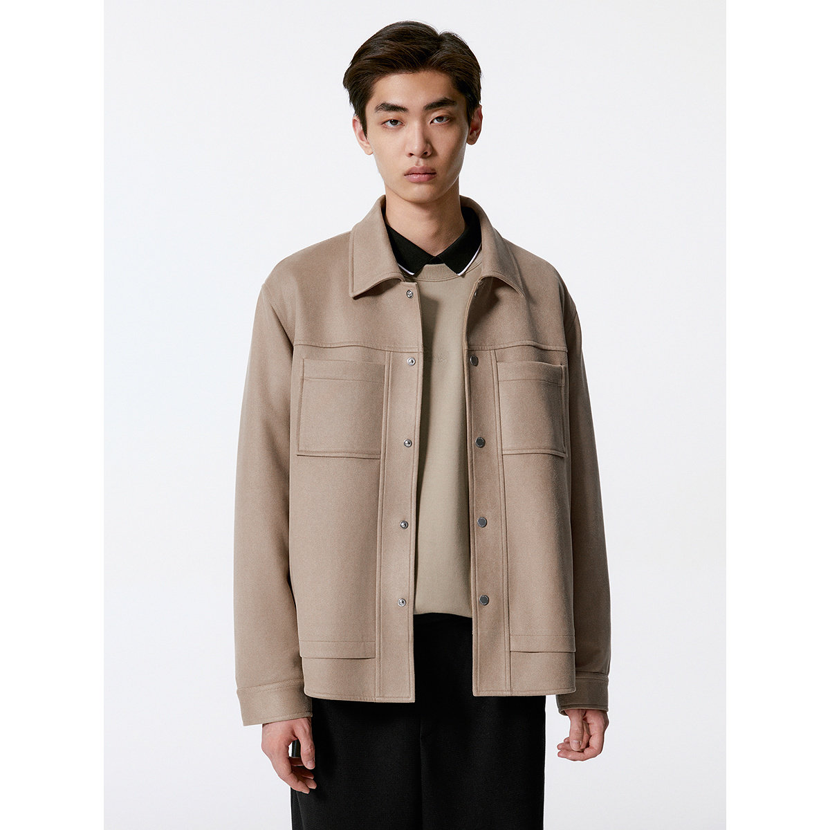 GXG男装 通勤时尚翻领行政仿麂皮口袋夹克外套男 25年冬季热销