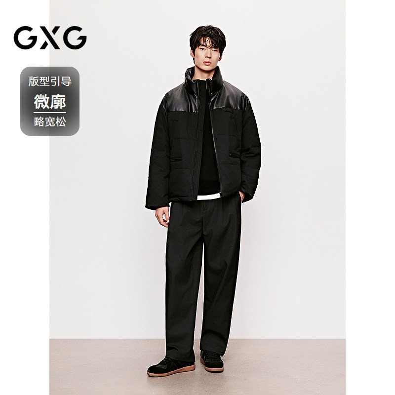 GXG男装 pu皮拼接立领棉服男潮流通勤加厚棉衣面包服外套冬季热销