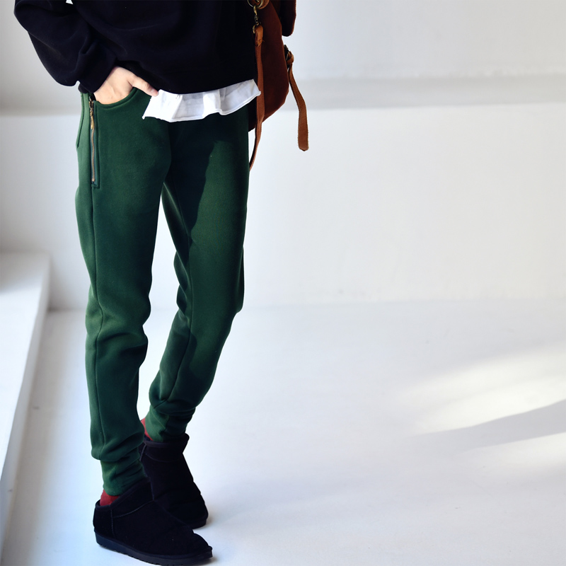 特●K3053A韩版文艺显瘦侧拉链加绒加厚运动束脚卫裤女冬米兰宣言 - 图3