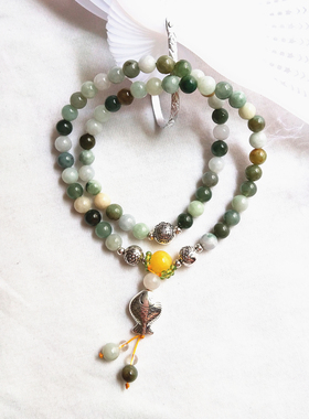 缅甸A货翡翠绿色冰糯种多圈手串