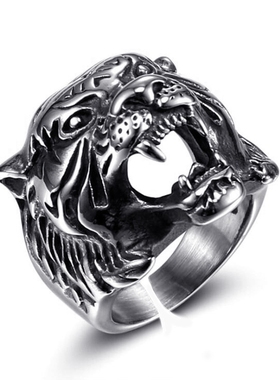 热销饰品霸气老虎头戒指男生朋克活口食指戒指