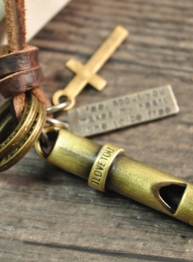 哨子金属吊坠 男女通用皮项链 韩版时尚饰品