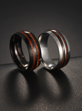 新款304不锈钢饰品 数控标准美码双槽镶嵌相思木男