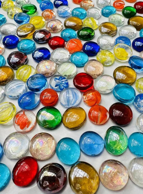 五彩小石子混色搭配玻璃扁珠透明石水培鱼缸装饰造景水族箱