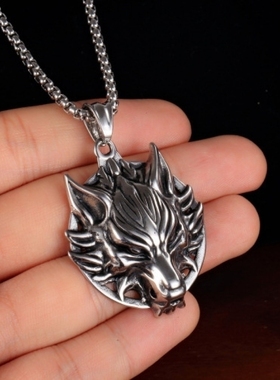 欧美时尚狼头个性霸气项链朋克男潮狼图腾吊坠街头潮流配饰