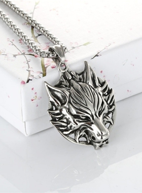 潮简约个性嘻哈男士吊坠ins街头流行男生狼头挂件项链男饰品