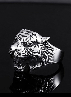 韩版本命年白虎戒指男潮霸气时尚开口虎头指环生肖个性手饰品