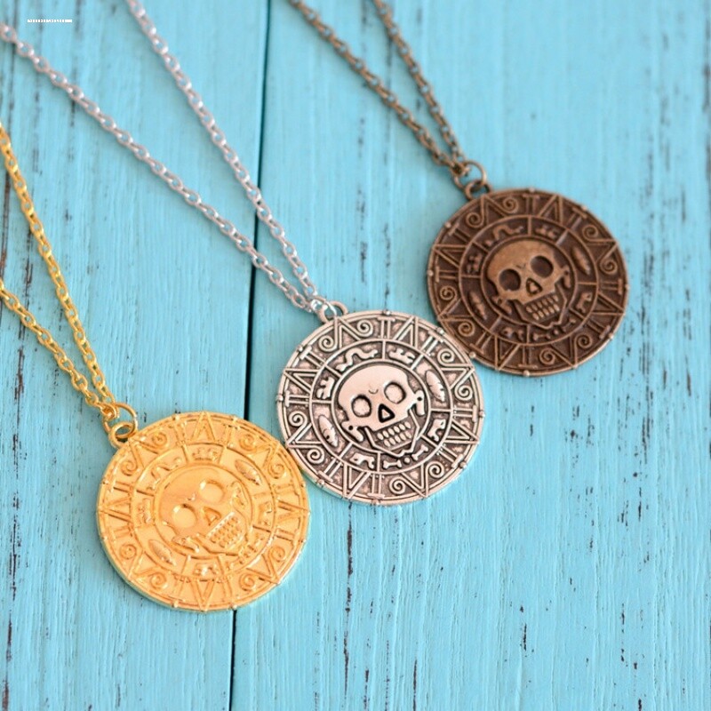 加勒比海盗杰克船长复古金币项链男士吊坠骷髅头挂件金属 - 图0