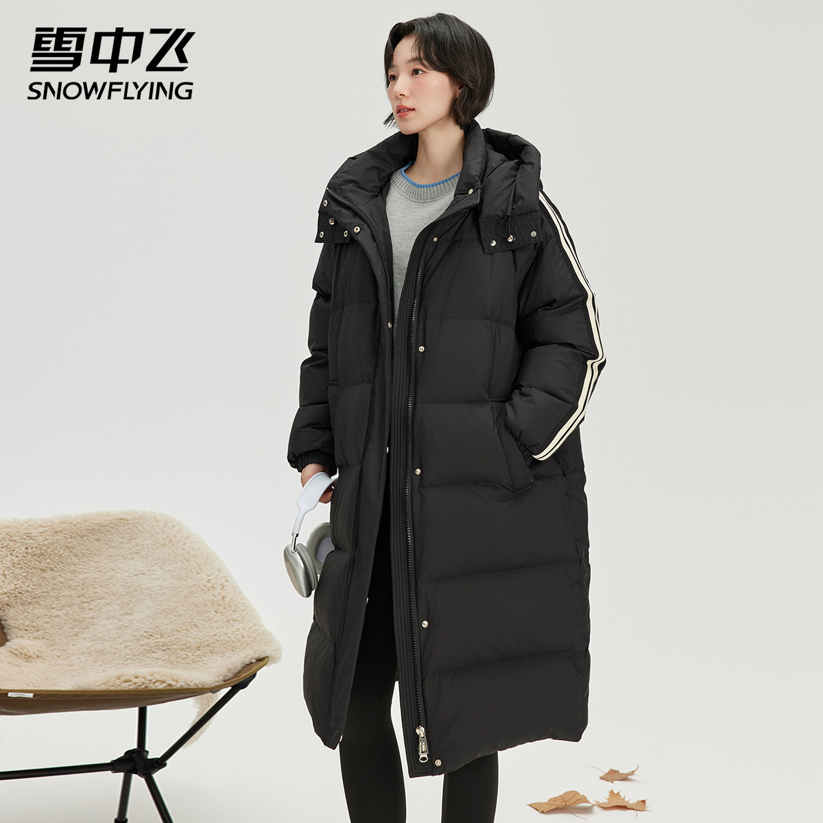 雪中飞运动休闲羽绒服长款男女冬季新品情侣保暖防风加厚训练外套