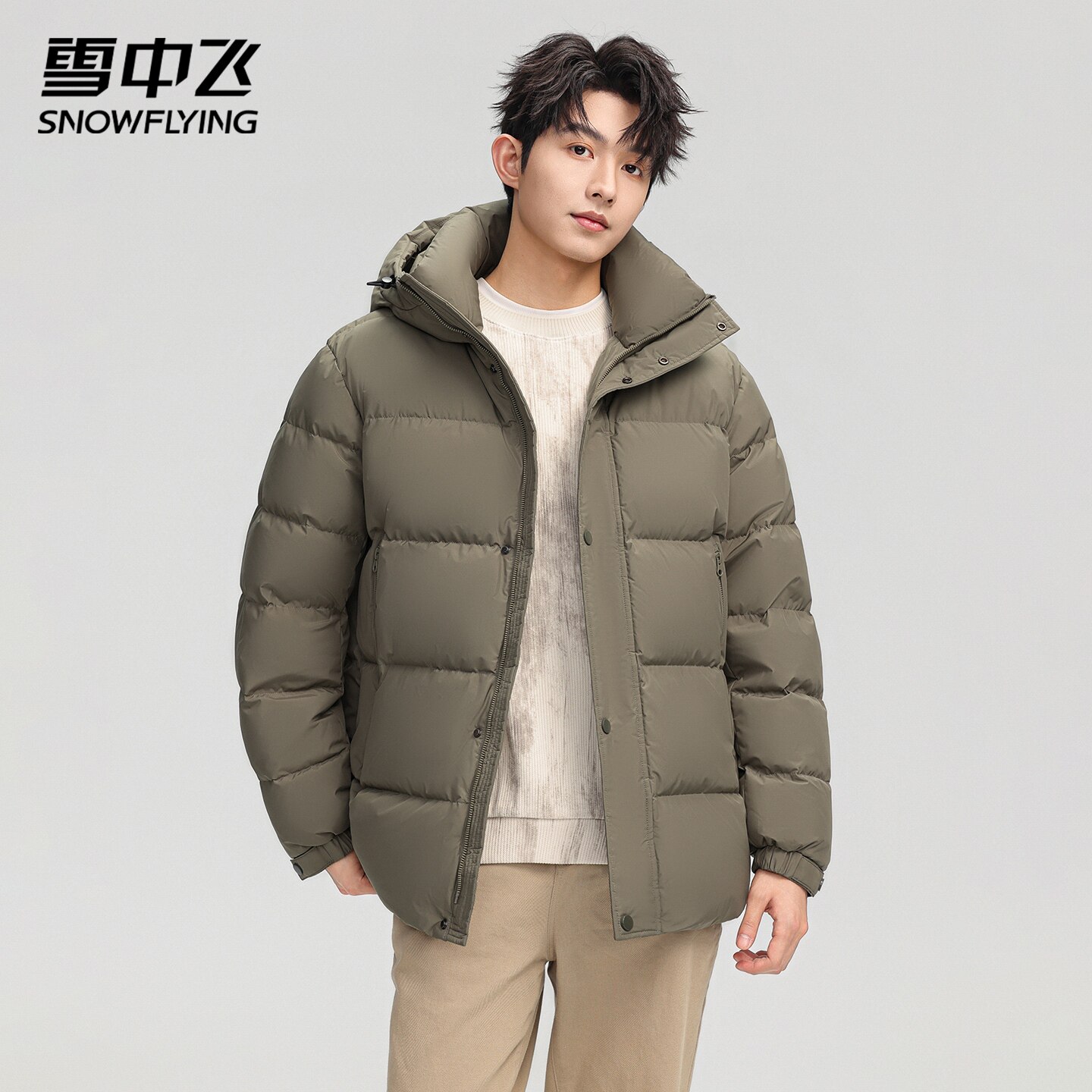 雪中飞高充绒连帽羽绒服男2025新款冬季户外三层防寒保暖羽绒外套