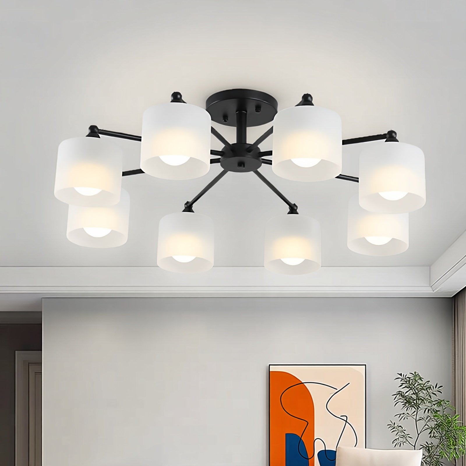 现代简约吸顶客厅吊灯北欧黑白金属灯身卧室餐厅多头灯具2025新款,淘宝优惠券,粉丝福利购,淘宝优惠卷