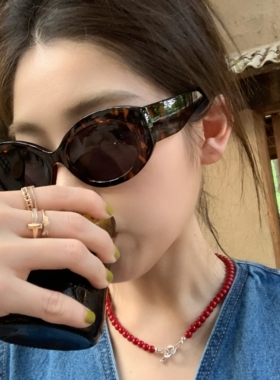 MELIYA欧美粗边框椭圆形猫眼复古时髦大框豹纹墨镜太阳眼镜显脸小