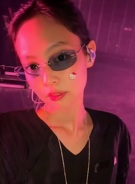 MELIYA中古蓝色墨镜无边框时髦高级感jennie同款太阳眼镜方形甜辣