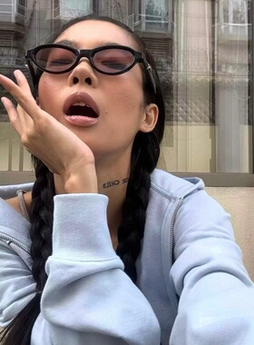 MELIYA韩版复古小框椭圆形猫眼太阳镜女紫色高级感防晒墨镜凹造型