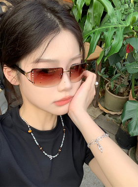 欧美无框Y2K镶钻墨镜辣妹凹造型