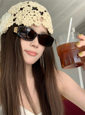 MELIYA欧美粗边框菱格猫眼复古时髦大框豹纹墨镜太阳眼镜显脸小潮