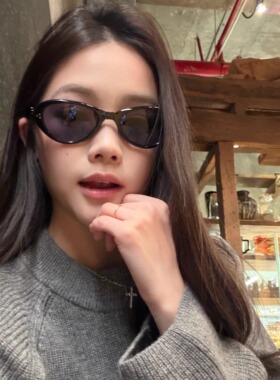 MELIYA复古猫眼椭圆形折叠太阳眼镜女黑色显脸小遮阳墨镜gm方圆潮