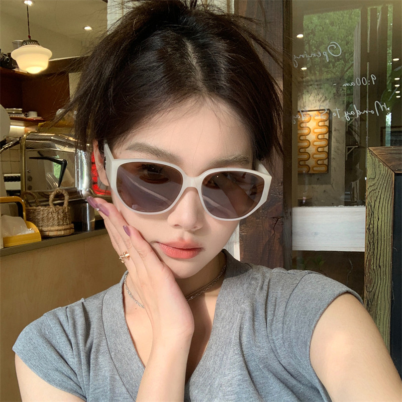 MELIYA复古猫眼墨镜女高级感眼镜潮防紫外线偏光太阳眼镜白框茶色,淘宝优惠券,粉丝福利购,淘宝优惠卷