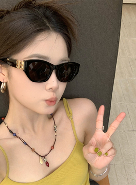 MELIYA2025新款网红欧美猫眼双B街拍超黑ins偏光太阳镜高级感墨镜