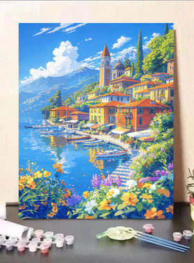 夏天主题数字油画diy儿童小学生手工填色治愈高颜值ins风景装饰画