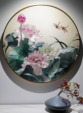 玄关过道新中式纯手工刺绣苏绣