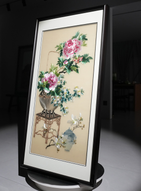 苏绣成品纯手工牡丹玉兰花卉装饰