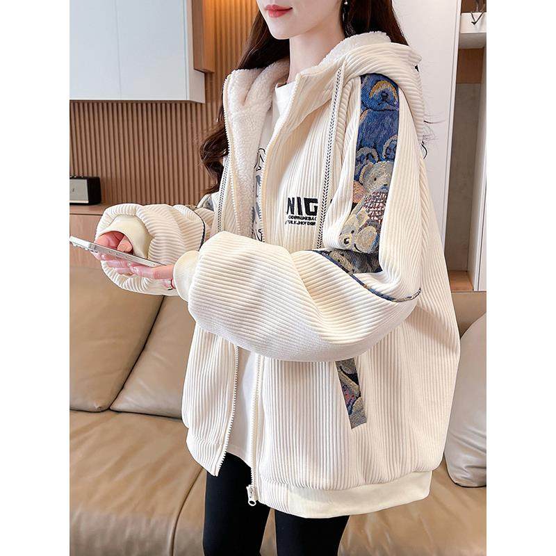 灯芯绒羊羔毛外套女秋冬季加绒加厚外套2025新款初高中学生棒球服,淘宝优惠券,粉丝福利购,淘宝优惠卷