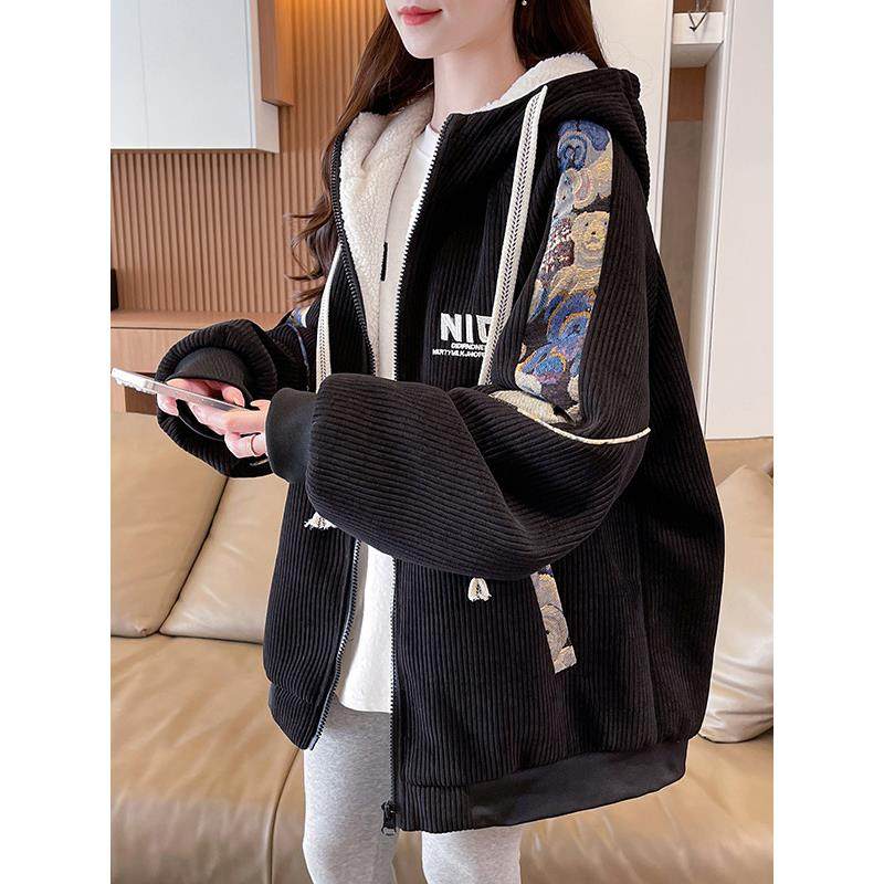 灯芯绒羊羔毛外套女秋冬季加绒加厚外套2025新款初高中学生棒球服,淘宝优惠券,粉丝福利购,淘宝优惠卷