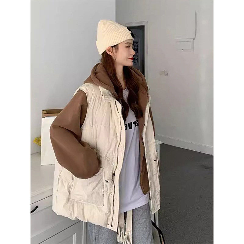 大尺码女装假两件连帽铺棉外套女春秋新款胖mm时尚撞色显瘦棉衣外,淘宝优惠券,粉丝福利购,淘宝优惠卷