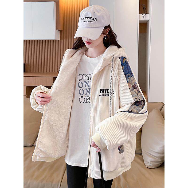 灯芯绒羊羔毛外套女秋冬季加绒加厚外套2025新款初高中学生棒球服,淘宝优惠券,粉丝福利购,淘宝优惠卷