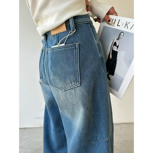 猫猫家加长女裤加绒加厚秋冬高腰阔腿牛仔裤女高个子宽松香蕉裤潮 - 图3