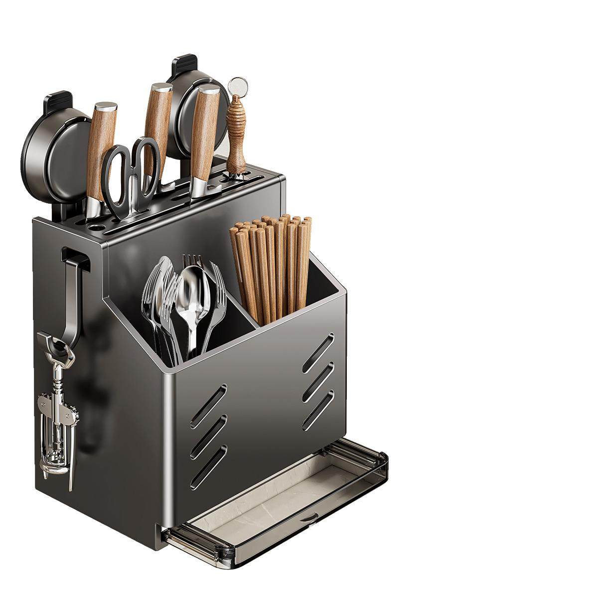 家用厨房吸盘菜刀架多功能置物架壁挂免打孔筷子刀具筒一体收纳盒,淘宝优惠券,粉丝福利购,淘宝优惠卷