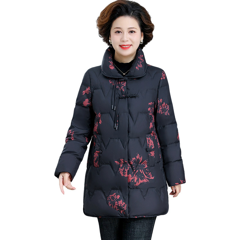 中年妈妈冬季羽绒服中老年女装秋冬中长款棉衣老太太奶奶加厚衣服