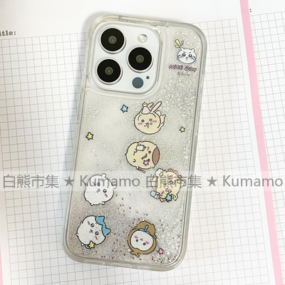 适用iphone16promax手机壳15苹果16滑片12pro透明xs流沙14流动11保护套13软防摔吉伊卡哇小八乌萨奇卡通可爱