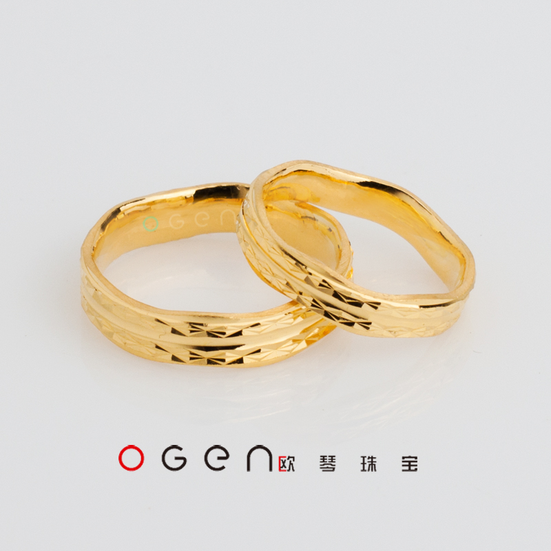 OGEN欧琴珠宝999足黄金24K黄金精品对戒婚戒内弧-图0