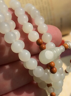 新疆和田白玉籽项链项圈手串手链108佛珠三通白度一流径6白玉无暇