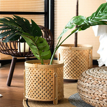 JK mousse handwoven bamboo weaving bamboo weaving floor flower basket swinging piece containing basket flower pot green planting balcony garden flower shelf