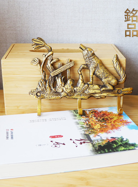 法式复古高级黄铜手工打造做旧丛林狼王图案墙上家居装饰三排挂钩