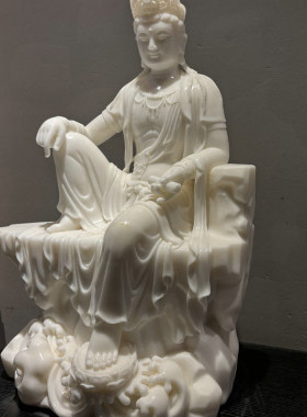水月观音菩萨天然汉白玉九鼎雕刻