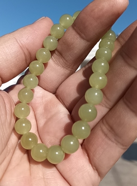 新疆和田玉黄玉黄口料圆珠手链串