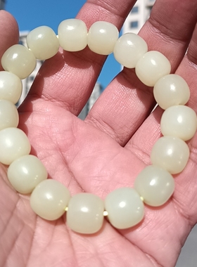 新疆和田玉黄玉黄口料老型珠手链