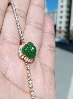 笑佛手链925银镶嵌和田玉碧玉