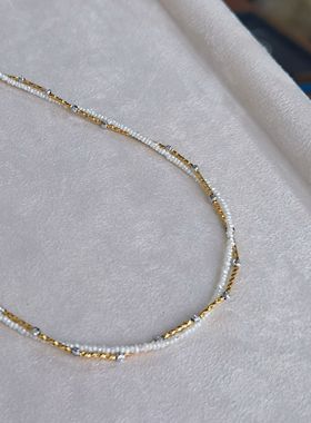 losu流素——925银极细天然珍珠小众设计款美感双层缠绕叠戴项链