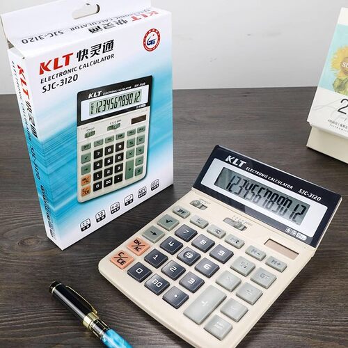 正品KLT快灵通SJC-3120 12位数办公电子太阳能双电源计算器可摇头 - 图3